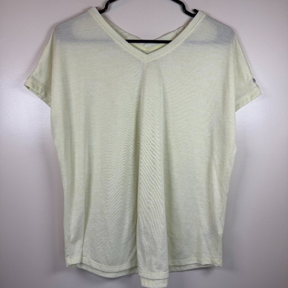 Columbia Sportswear Womens Yellow Striped V Neck T Shirt Size Large